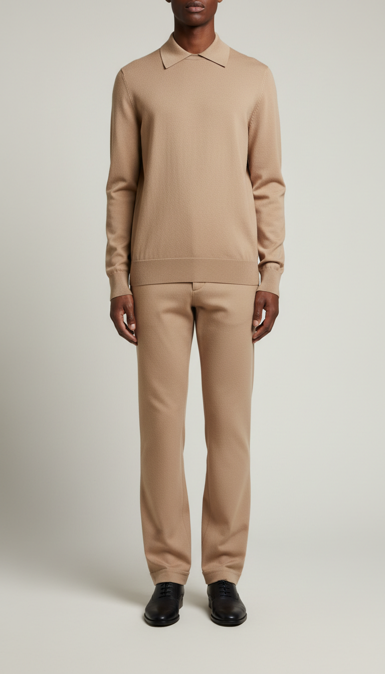 Tailored knit pullover in sand beige